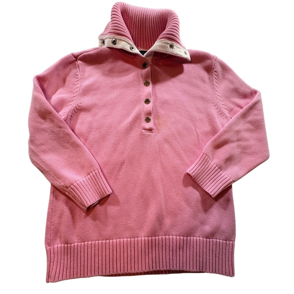 Lauren Ralph Lauren Sweater Womens Large Pink Cotton Mock Neck Knit Pullover